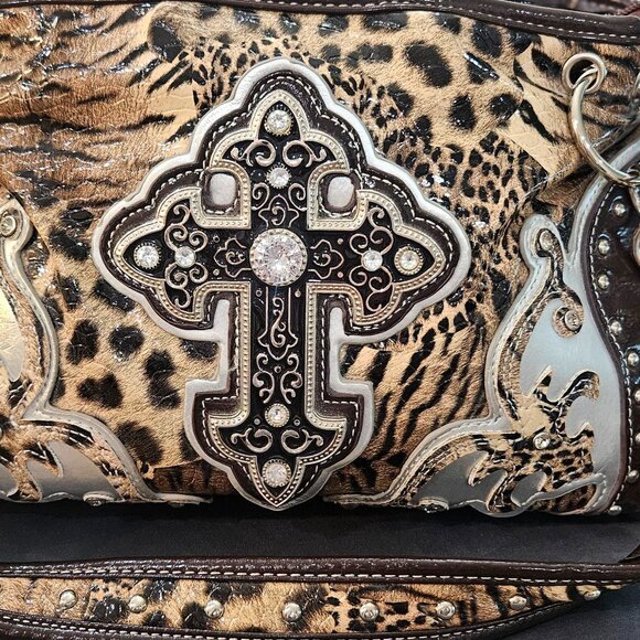 NWOT Western Cowgirl Bling Purse & Wallet Leopard Print Rhinestone Faux Leather - Picture 4 of 16